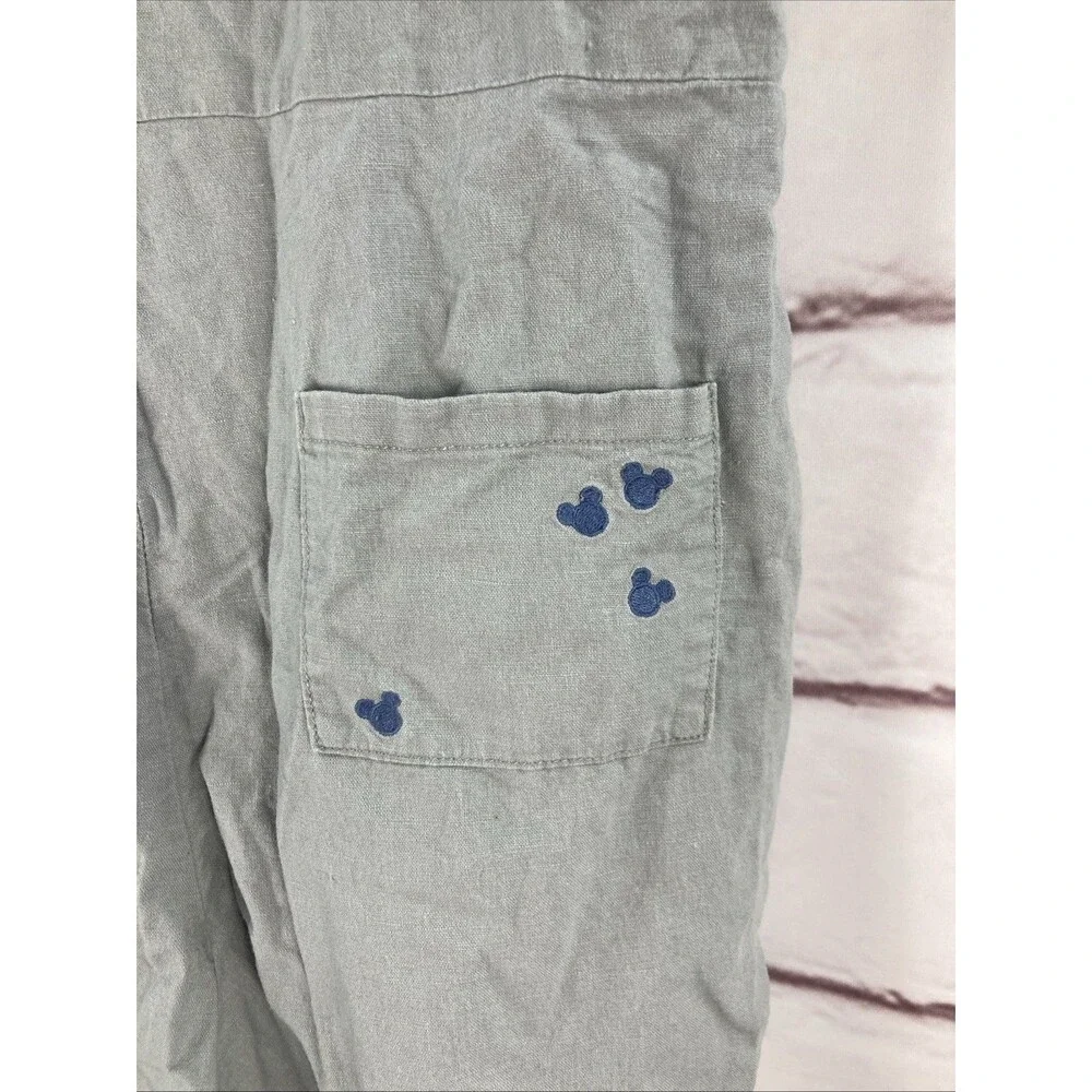 Junk Food Disney Mickey Mouse Romper Womens L Gray Shortalls Overalls Linen